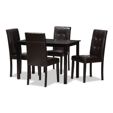 Avery Modern Dark Brown Faux Leather Upholstered 5-Piece Dining Set